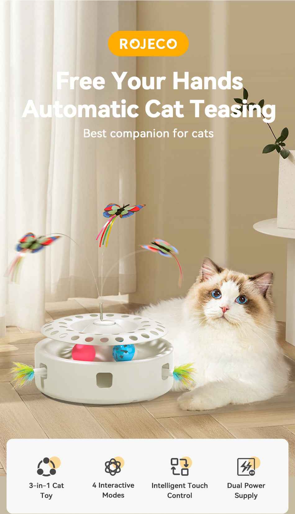 ROJECO TY823 3‑in‑1 Smart Pet Toy