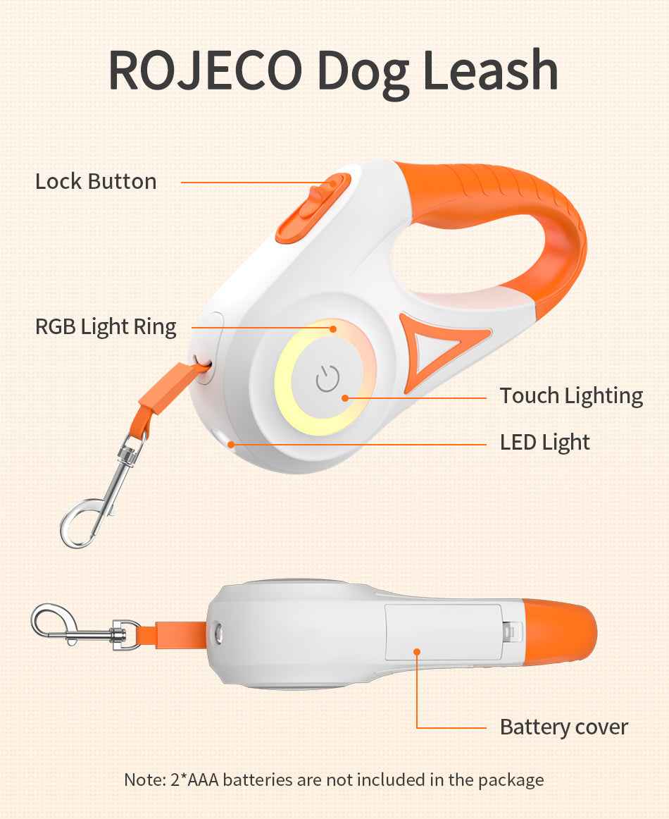 ROJECO 5M LED Retractable Dog Leash