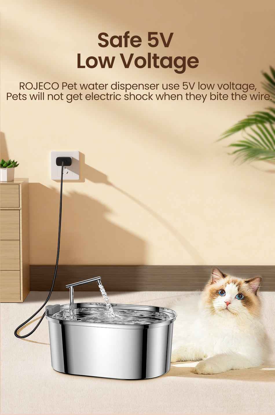 ROJECO 3.2L Stainless Steel Cat Fountain