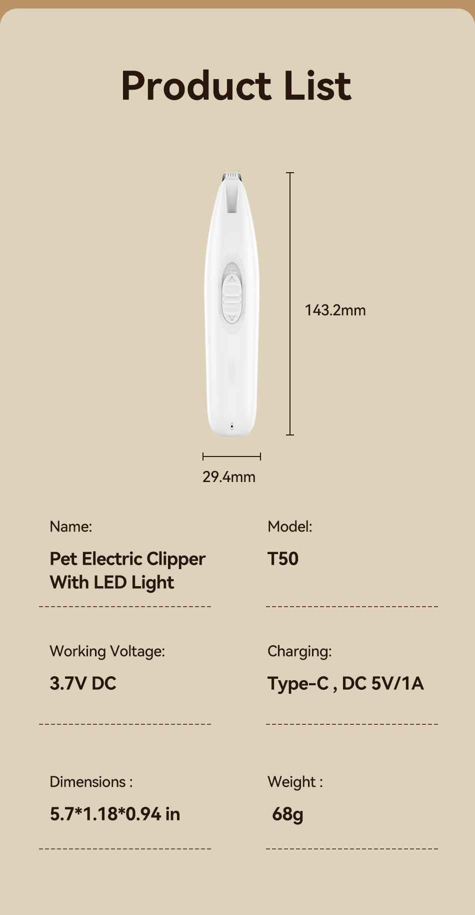 ROJECO T50 Pet Electric Clipper