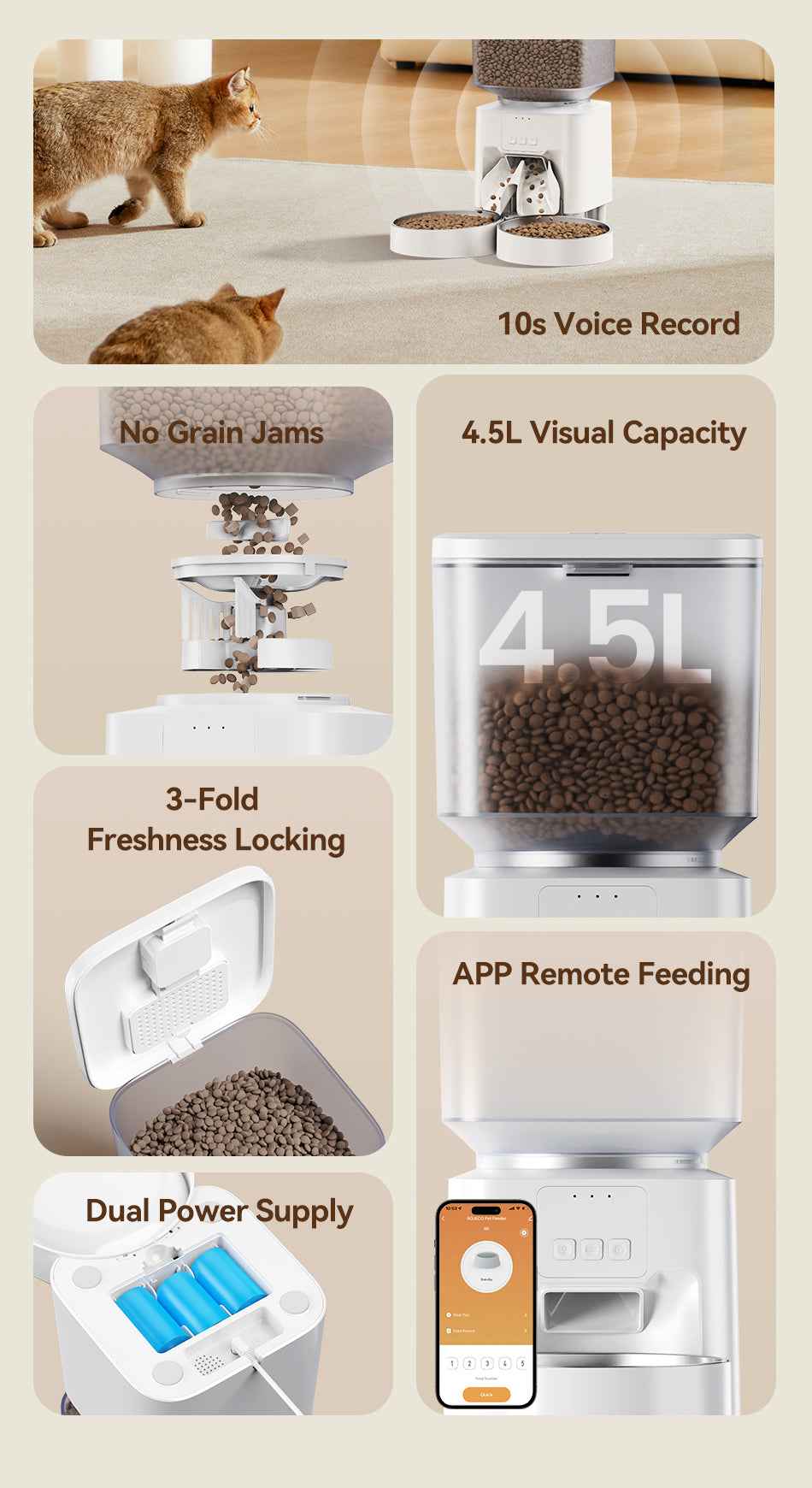 ROJECO 4.5L WiFi Smart Pet Feeder