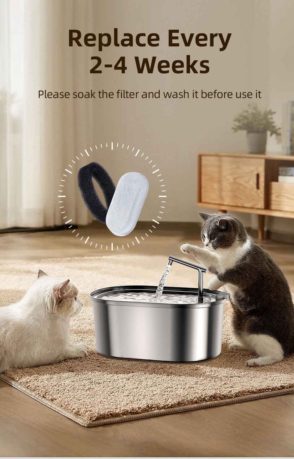 ROJECO Activated Carbon Filter for 3.2L Cat Fountain