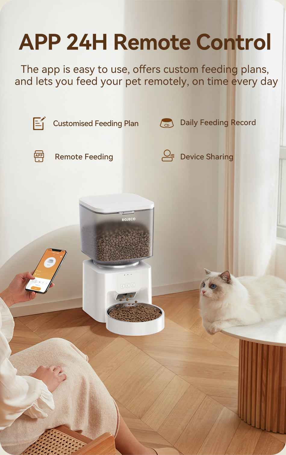 ROJECO 4.5L WiFi Smart Pet Feeder