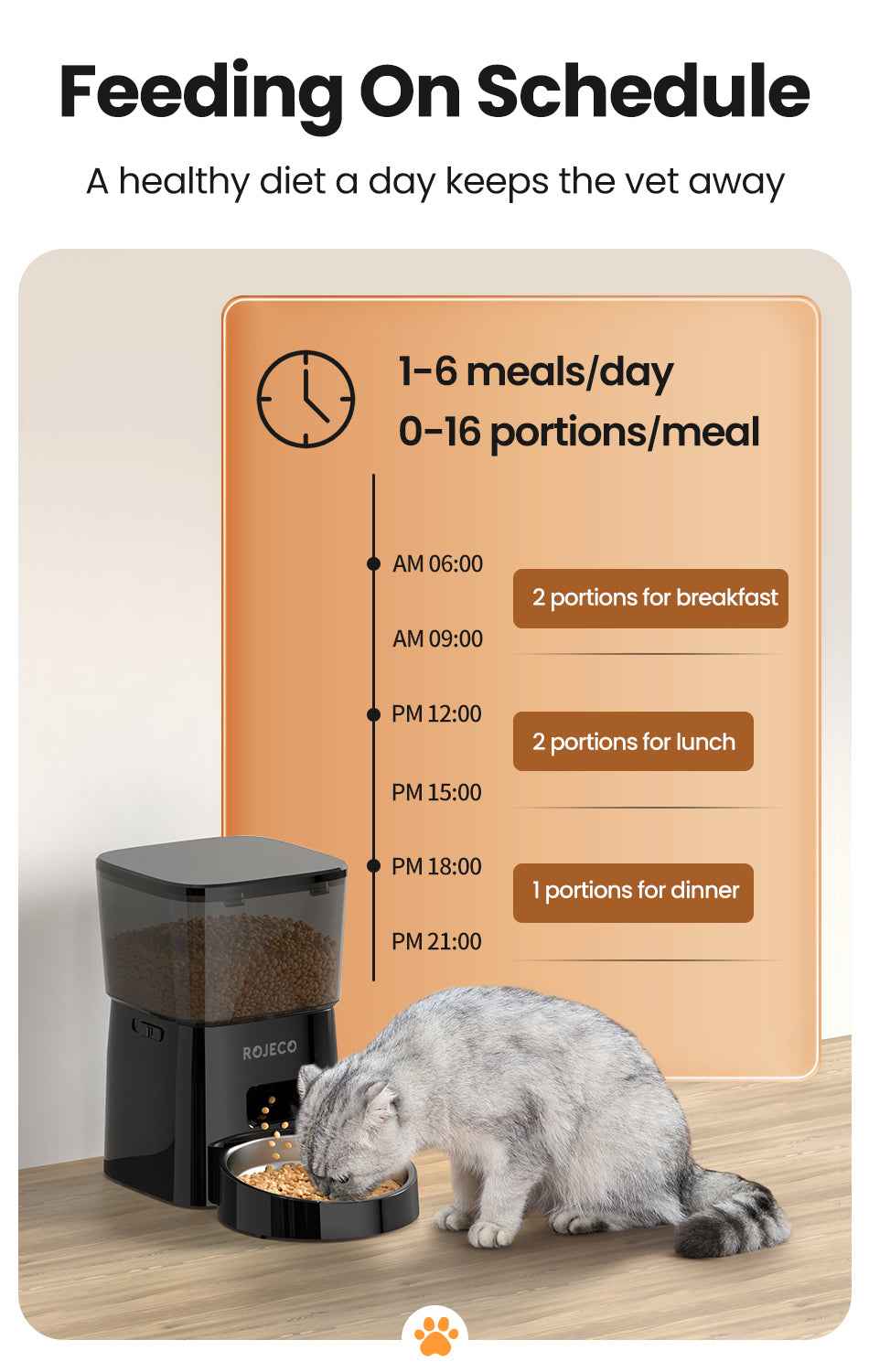 ROJECO 2L Button Pet Feeder