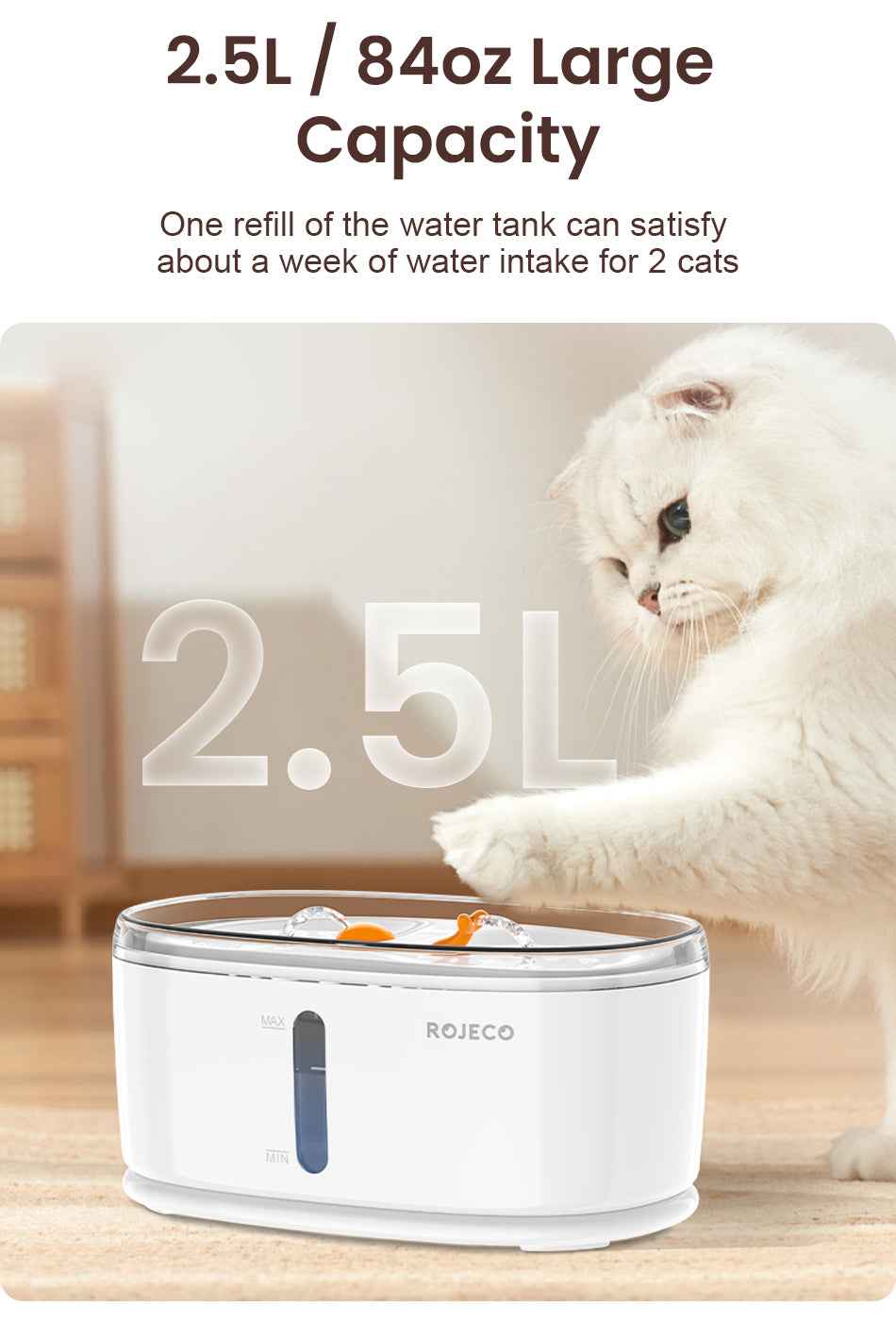 ROJECO Wireless Pump Cat Water Fountain