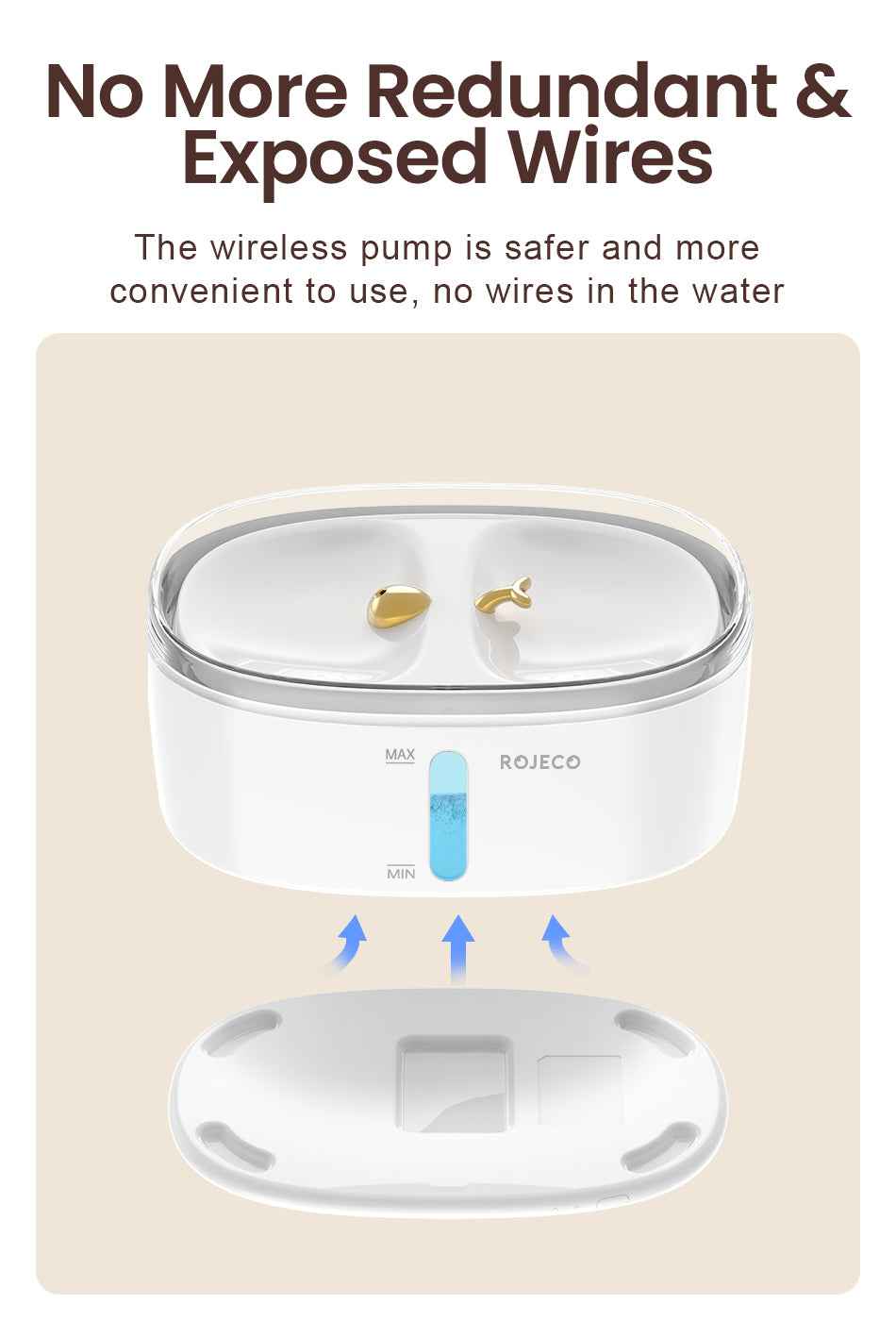 ROJECO Wireless Pump Cat Water Fountain