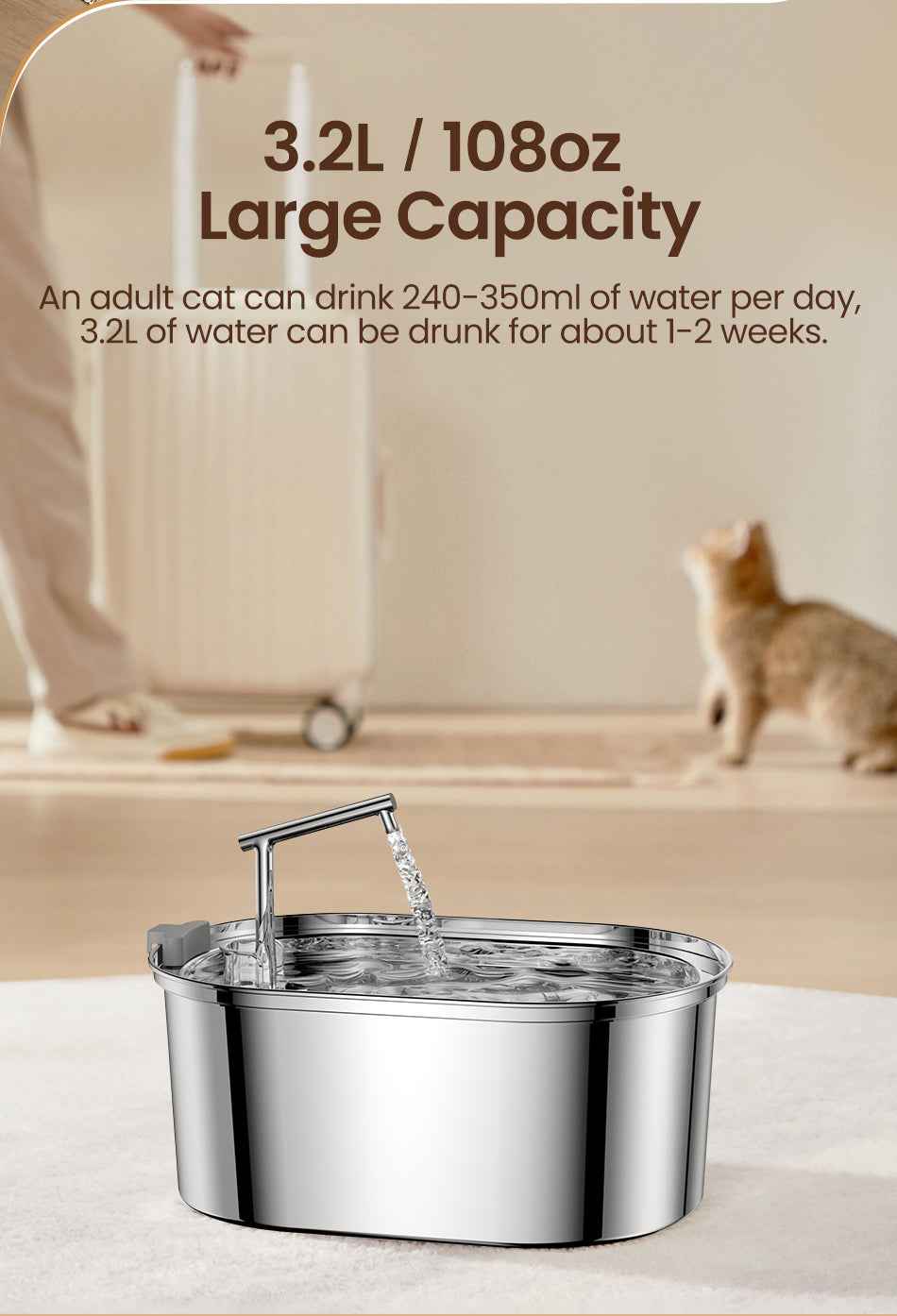 ROJECO 3.2L Stainless Steel Cat Fountain