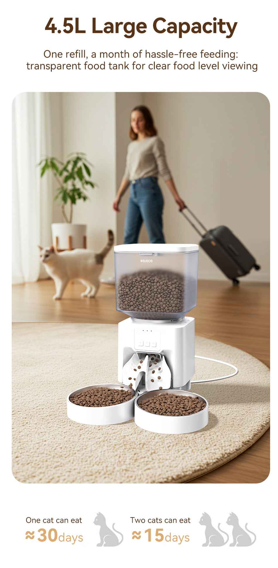 ROJECO 4.5L WiFi Smart Pet Feeder