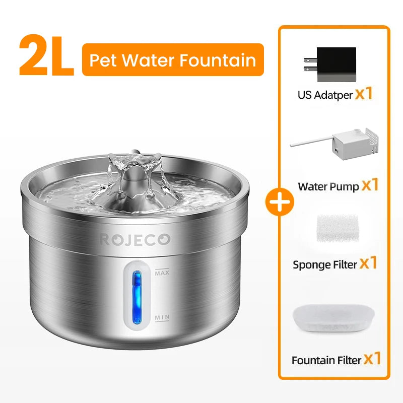 ROJECO Stainless Steel Automatic Pet Water Fountain