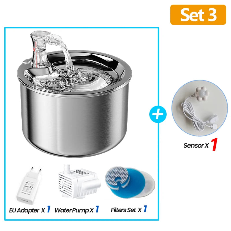 ROJECO 2L Stainless Steel Pet Water Fountain