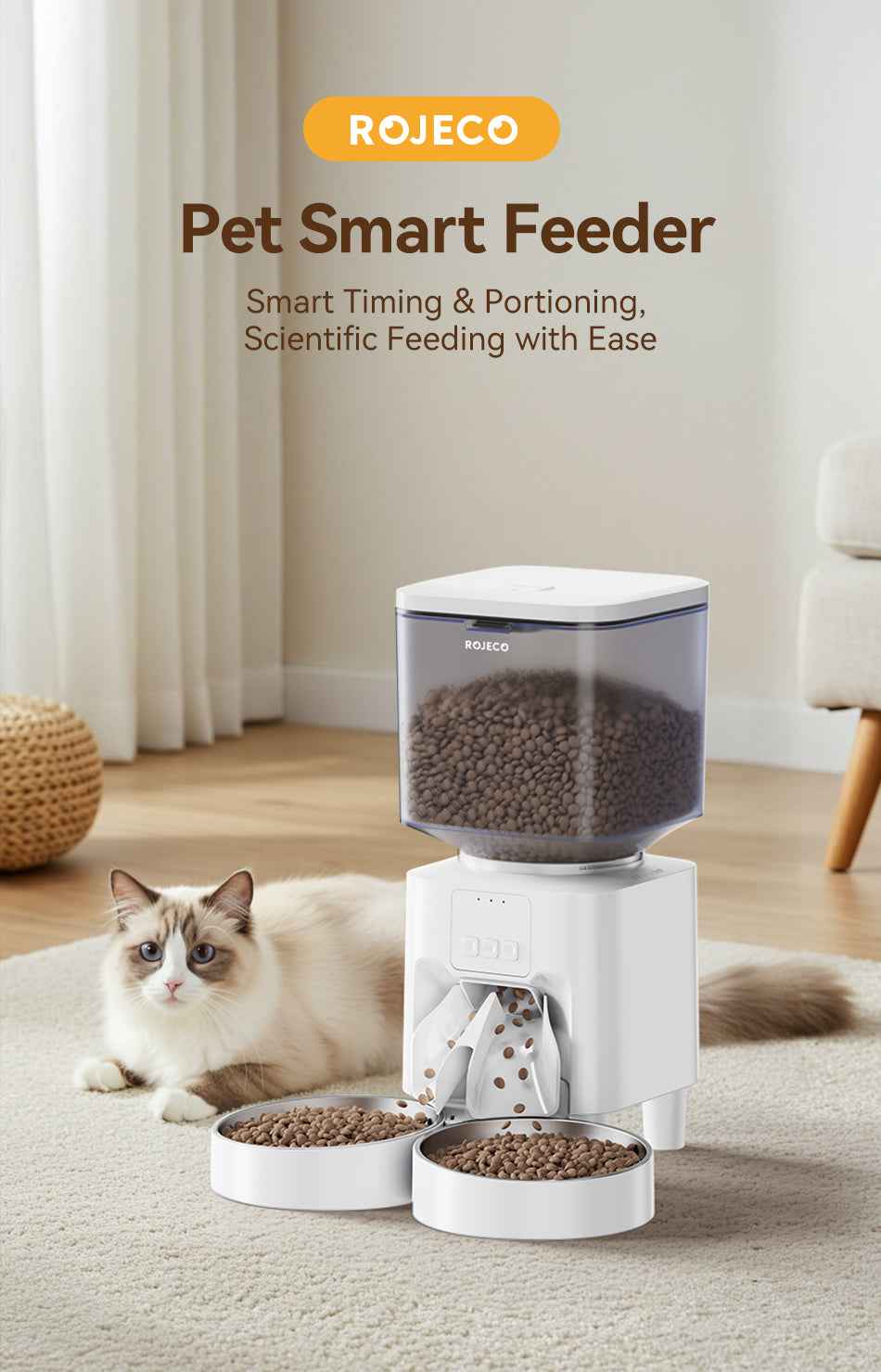 ROJECO 4.5L WiFi Smart Pet Feeder