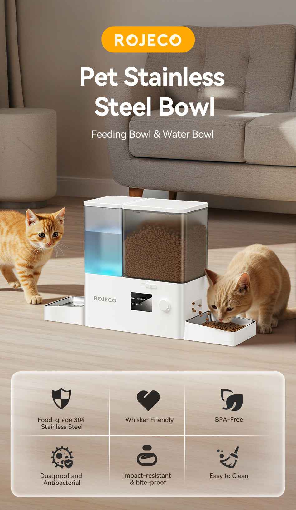 ROJECO Stainless Steel Bowls for 8.5L Feeder