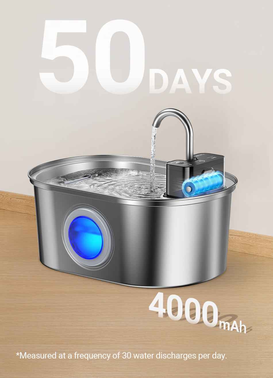 ROJECO 3.2L Wireless Stainless Steel Fountain