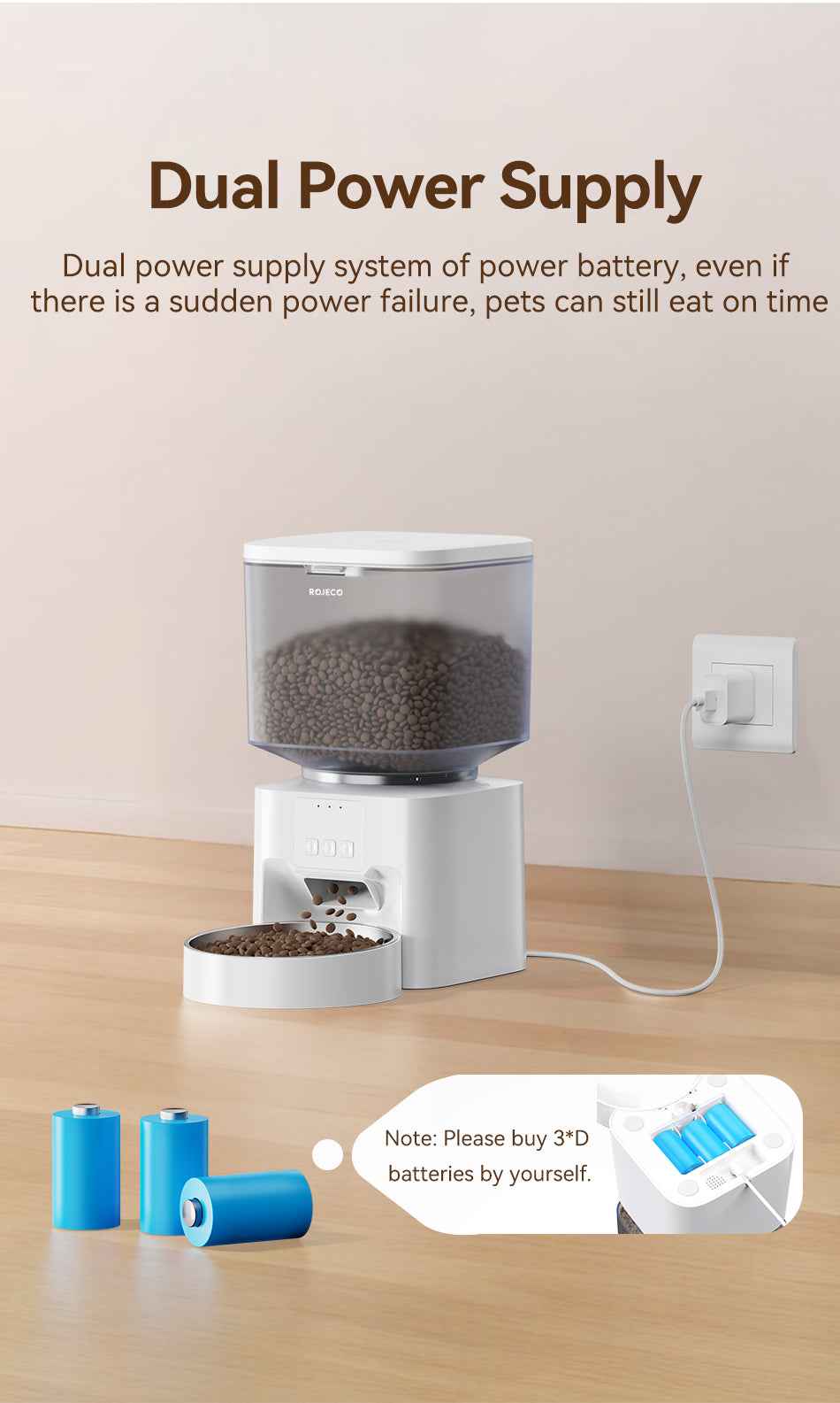 ROJECO 4.5L WiFi Smart Pet Feeder