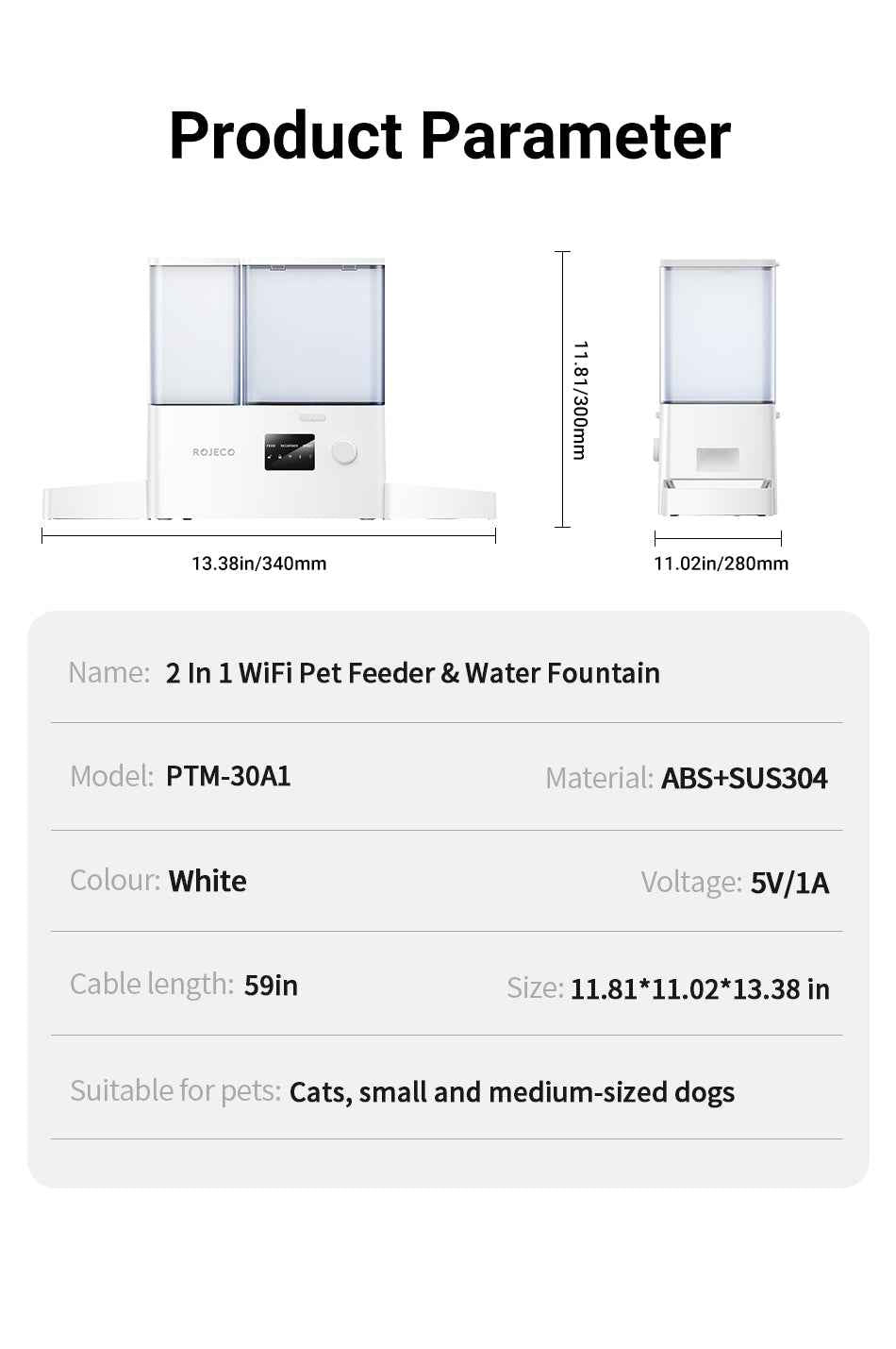ROJECO 2‑in‑1 Feeder & Fountain
