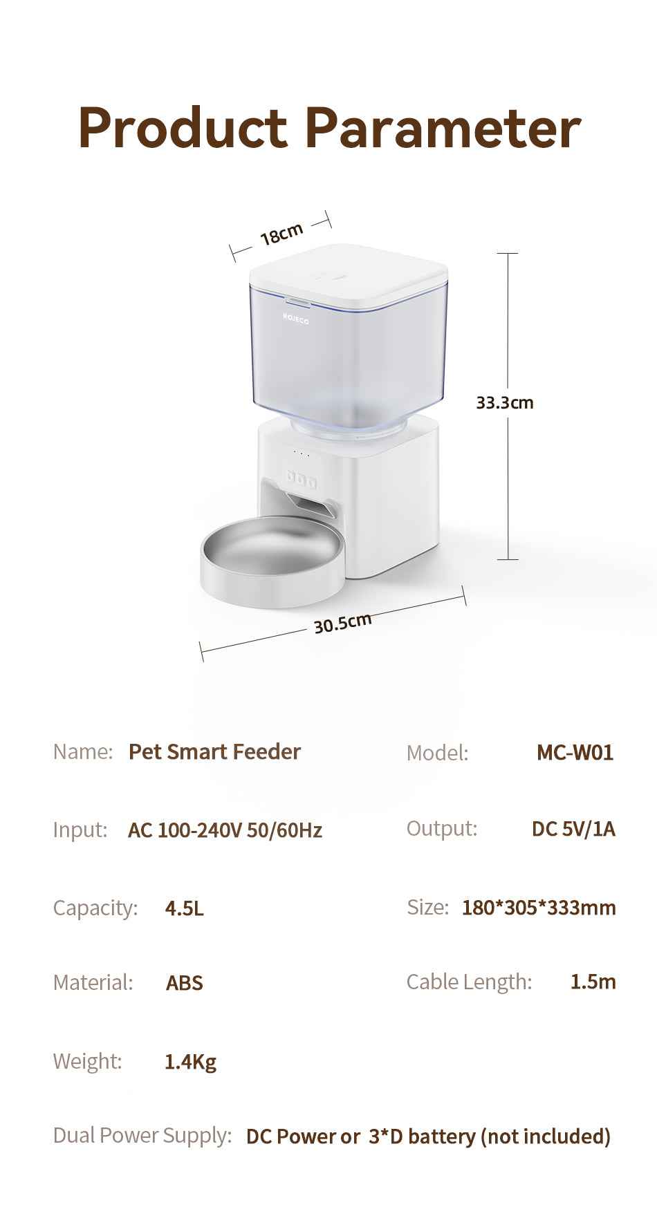 ROJECO 4.5L WiFi Smart Pet Feeder