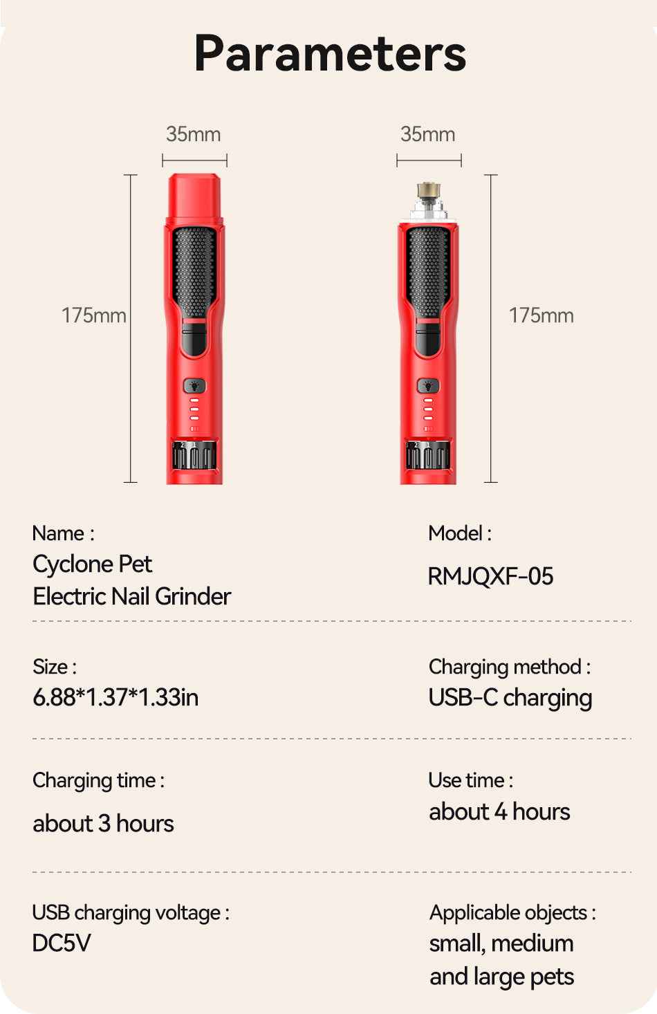 ROJECO Cyclone Pet Nail Grinder
