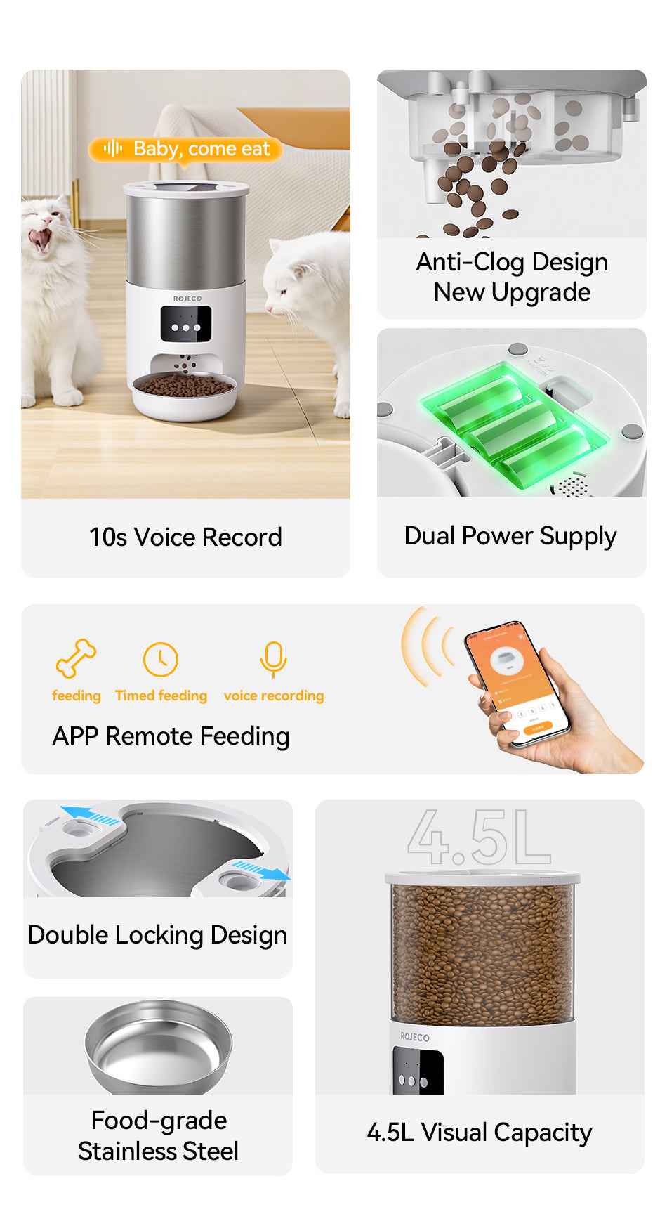 Rojeco 4.5L Stainless Steel Pet Feeder