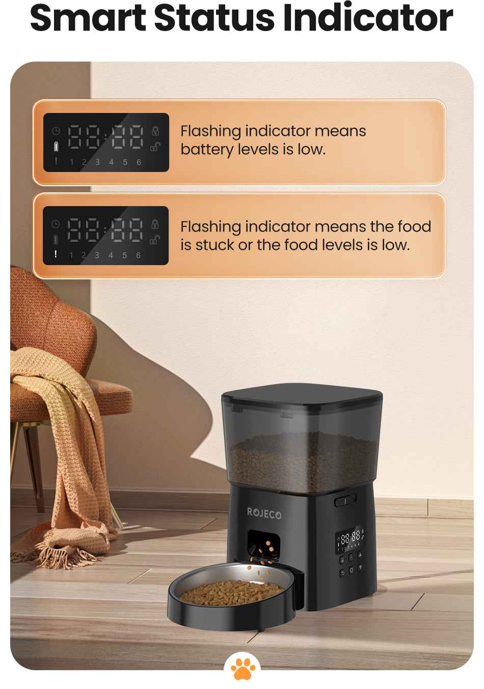 ROJECO 2L Button Pet Feeder