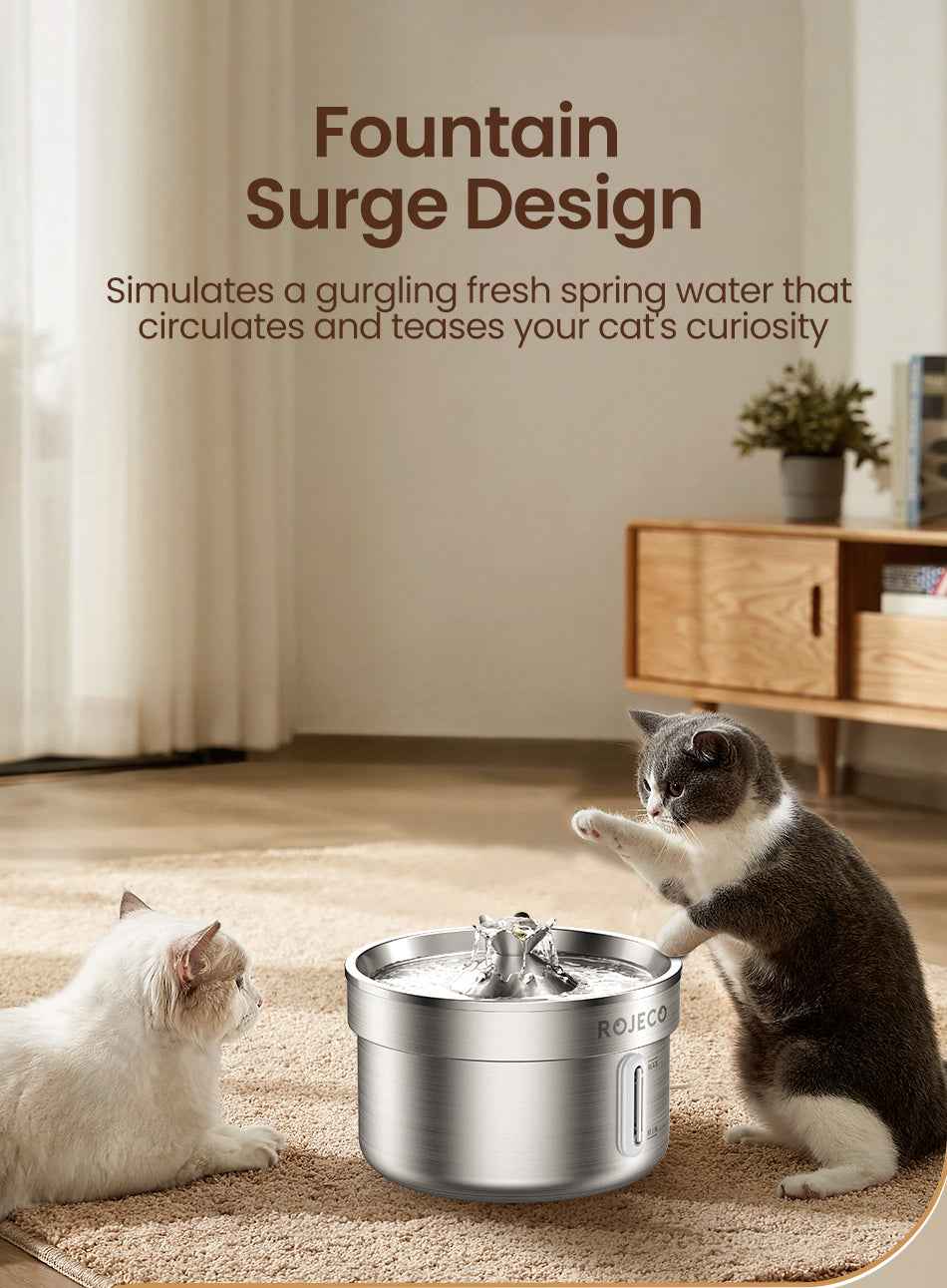 ROJECO 2L Stainless Steel Cat Water Fountain