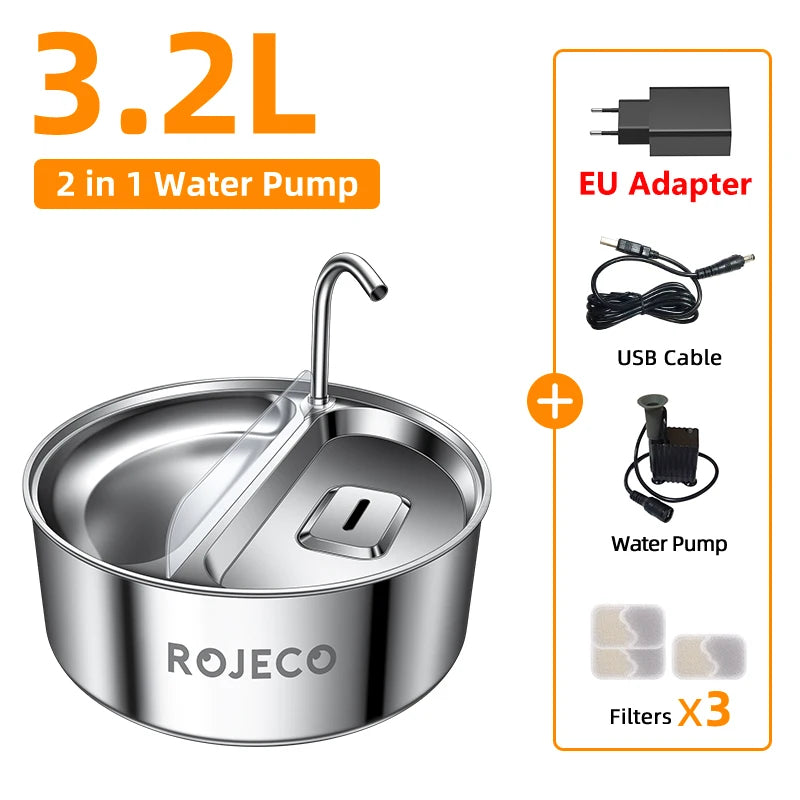 ROJECO 2-in-1 Pet Water Fountain & Feeder Bowl