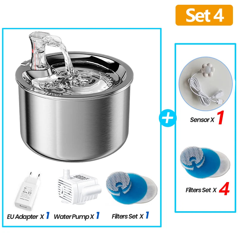 ROJECO 2L Stainless Steel Pet Water Fountain