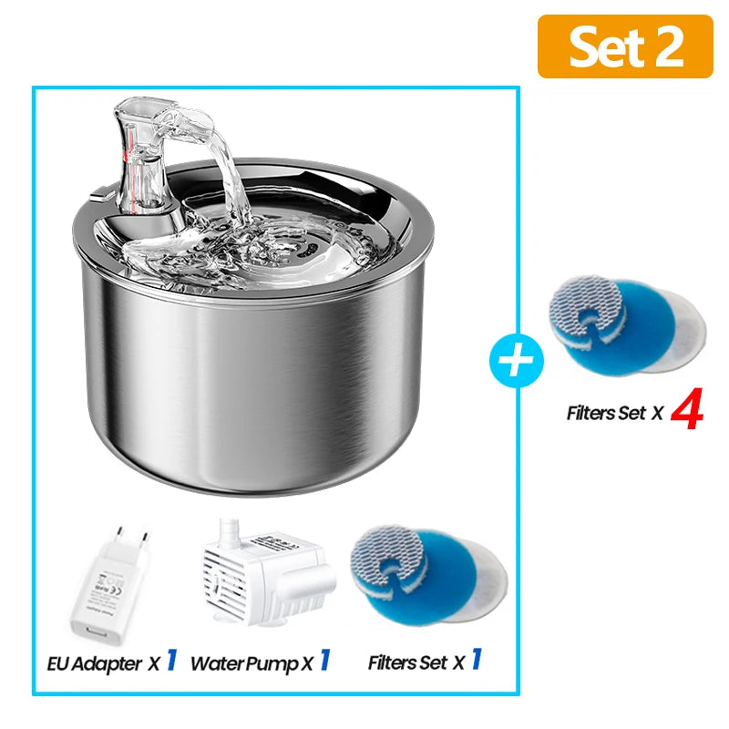 ROJECO 2L Stainless Steel Pet Water Fountain