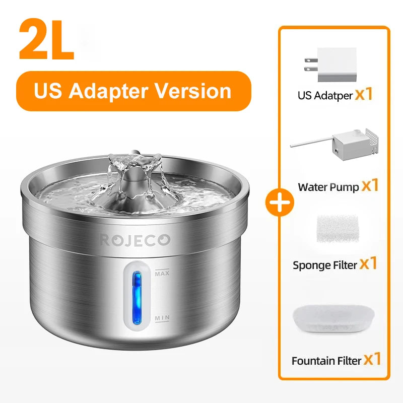 ROJECO Stainless Steel Automatic Pet Water Fountain